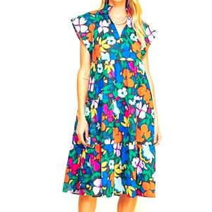 Bold Floral Poplin Midi Dress | NWT